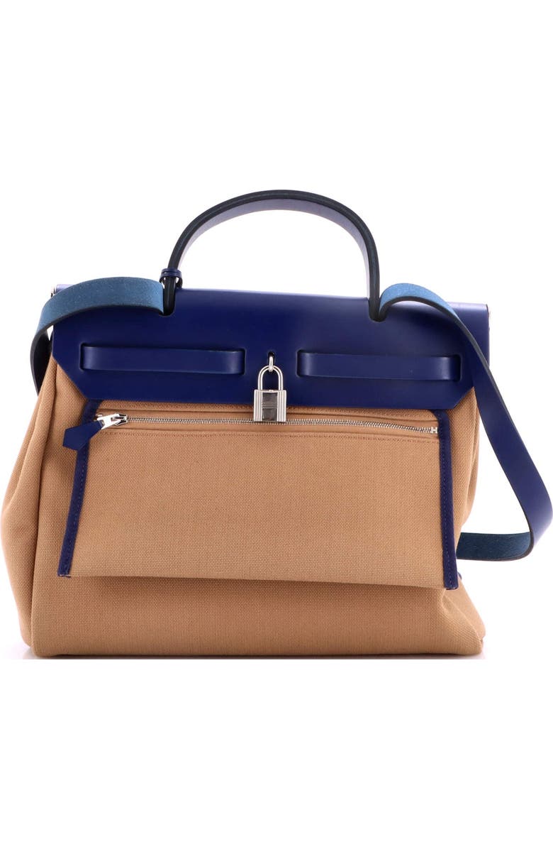 Pre-Owned Hermes Herbag Zip Leather and Toile 31, Alternate, color, Bleu Saphir