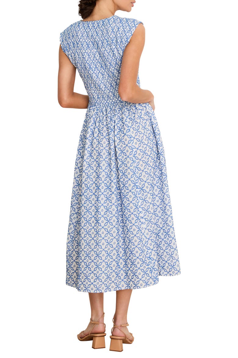 Amelia Embroidered Tile Cotton Midi Dress, Alternate, color, BLUE MULTI