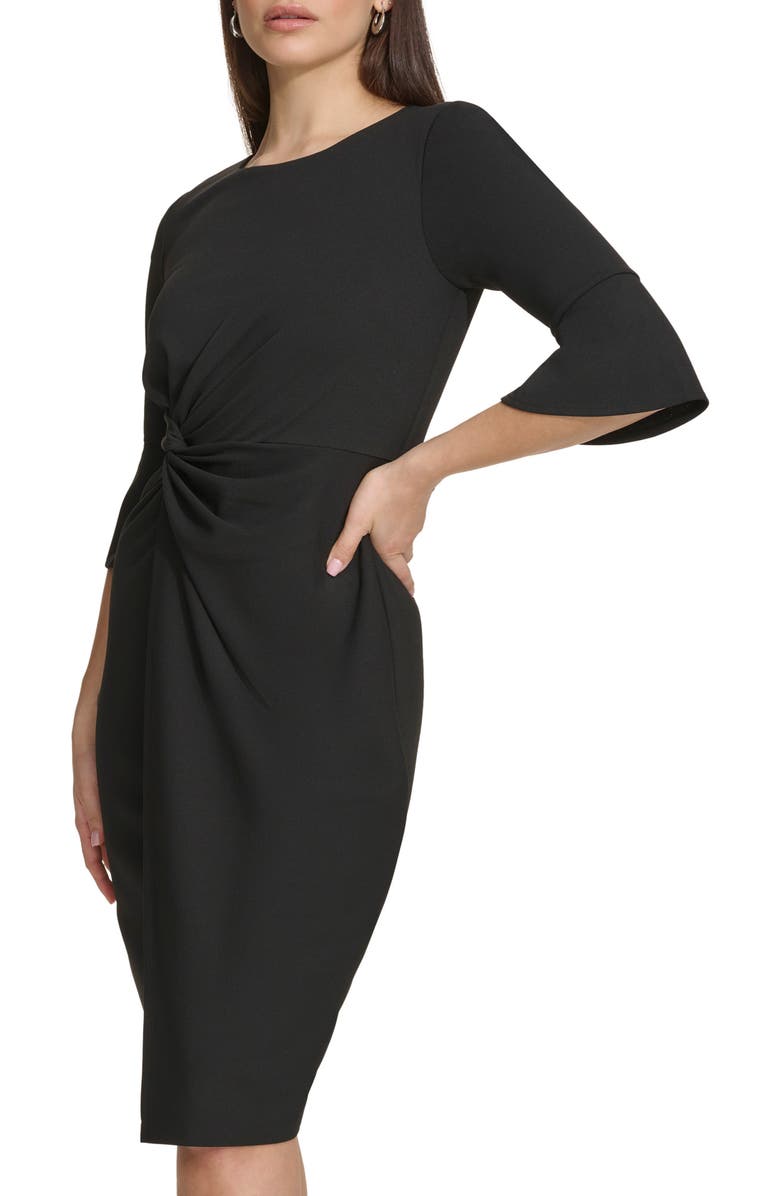 Kensie Elbow Length Bell Sleeve Sheath Dress, Alternate, color, Black