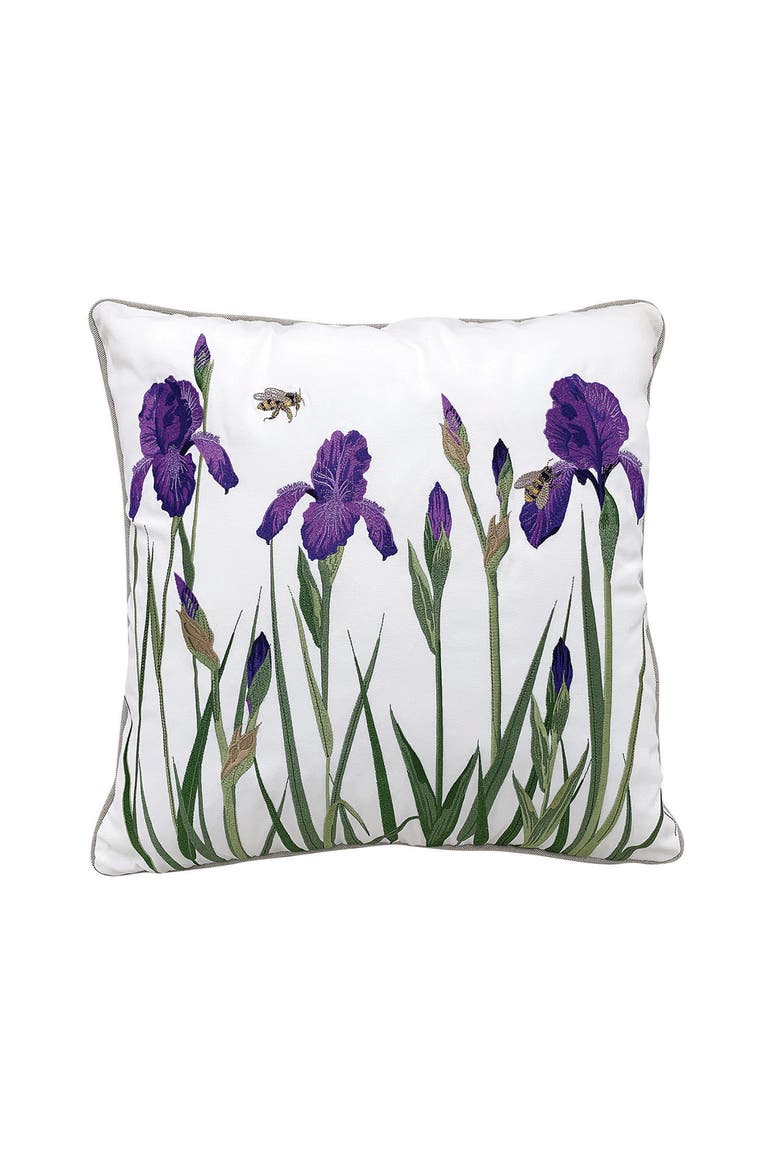Iris and Bee Indoor/Outdoor Throw Pillow, Main, color, Purple