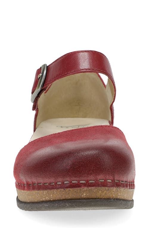 Dansko Mae Ankle Strap Platform Clog In Red Burnished Suede