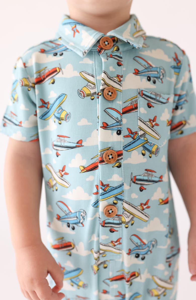 Posh Peanut Planes Collared Short Sleeve Jumpsuit, Alternate, color, 