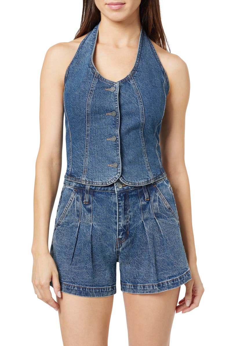 Habitual Halter Denim Vest, Main, color, Lagoon