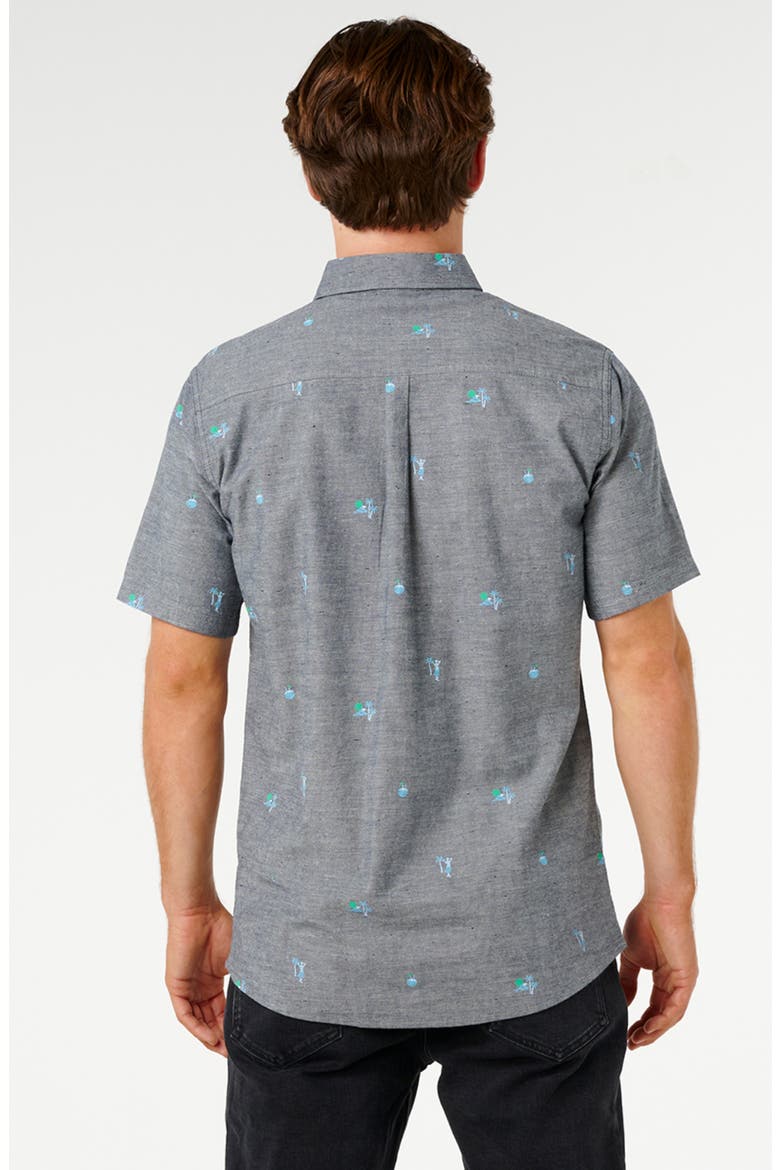 Skelly Breach Tropical Print Short Sleeve Cotton Chambray Button-Down Shirt, Alternate, color, DARK NAVY