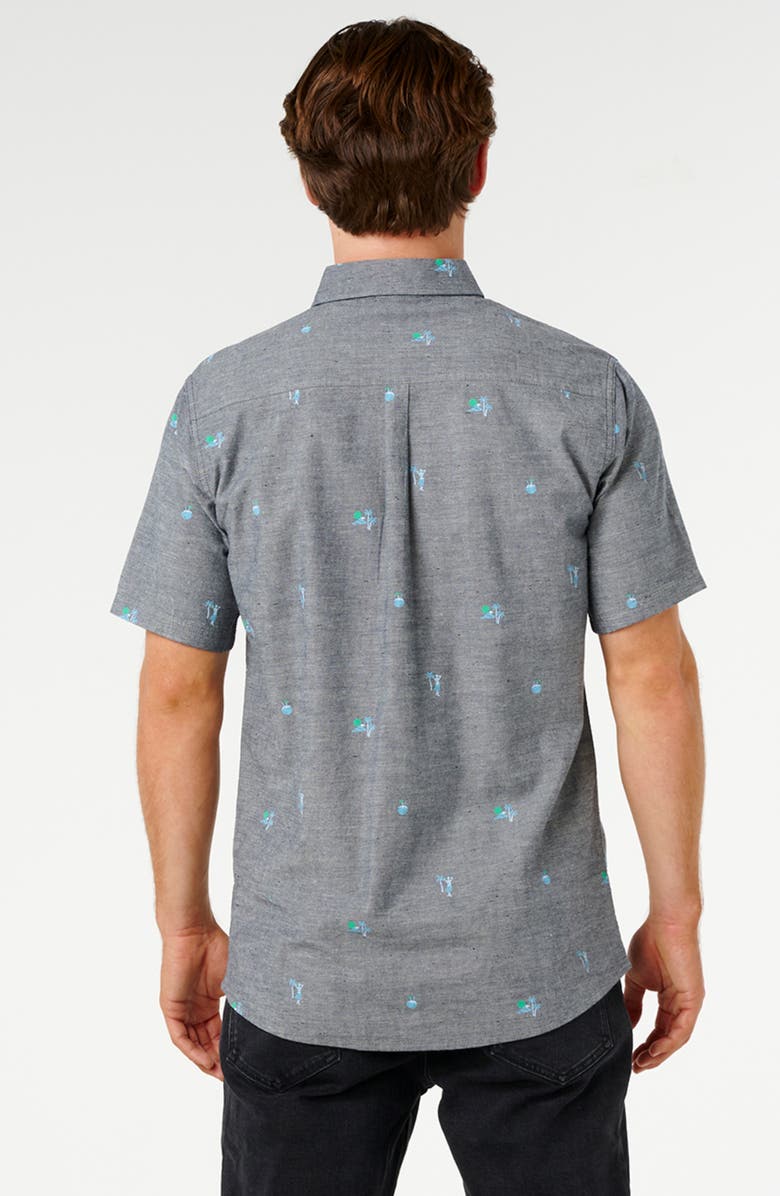 Rip Curl Skelly Breach Tropical Print Short Sleeve Cotton Chambray Button-Down Shirt, Alternate, color, Dark Navy