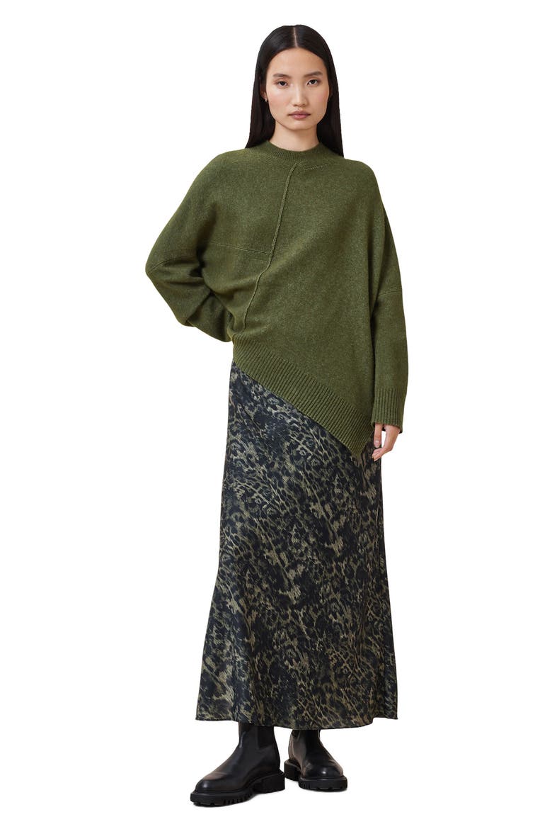 Lock Asymmetrical Crewneck Sweater, Alternate, color, MOSS GREEN