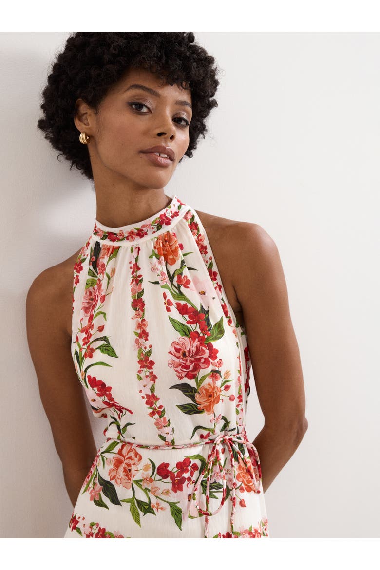 Nita Halter Neck Floral Dress, Alternate, color, Cream