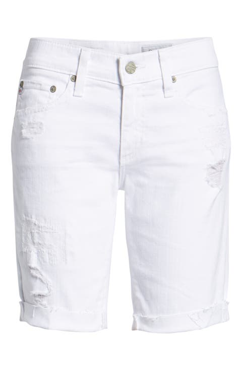 'Nikki' Cutoff Denim Bermuda Shorts (1 Year White Mended)