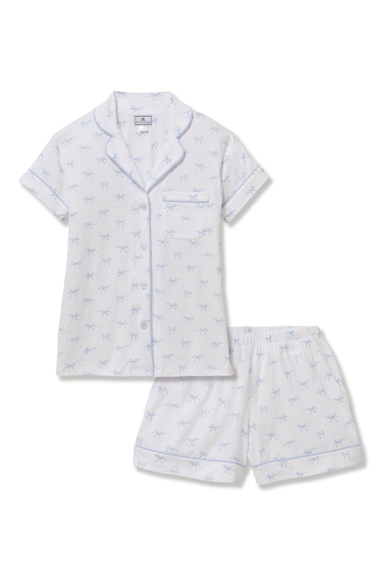 Bows Classic Pima Cotton Short Sleeve Short Pajamas, Alternate, color, WHITE