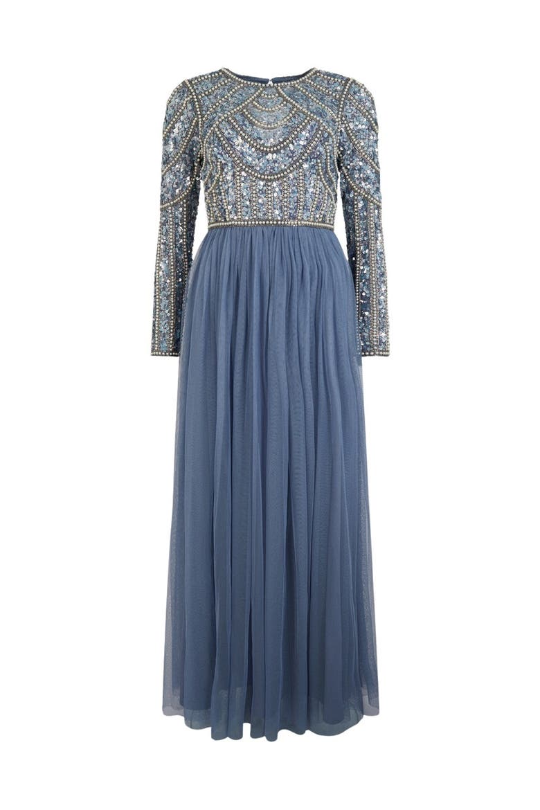 Sequin Bodice Tulle Skirt Maxi Dress, Alternate, color, Dusty Blue
