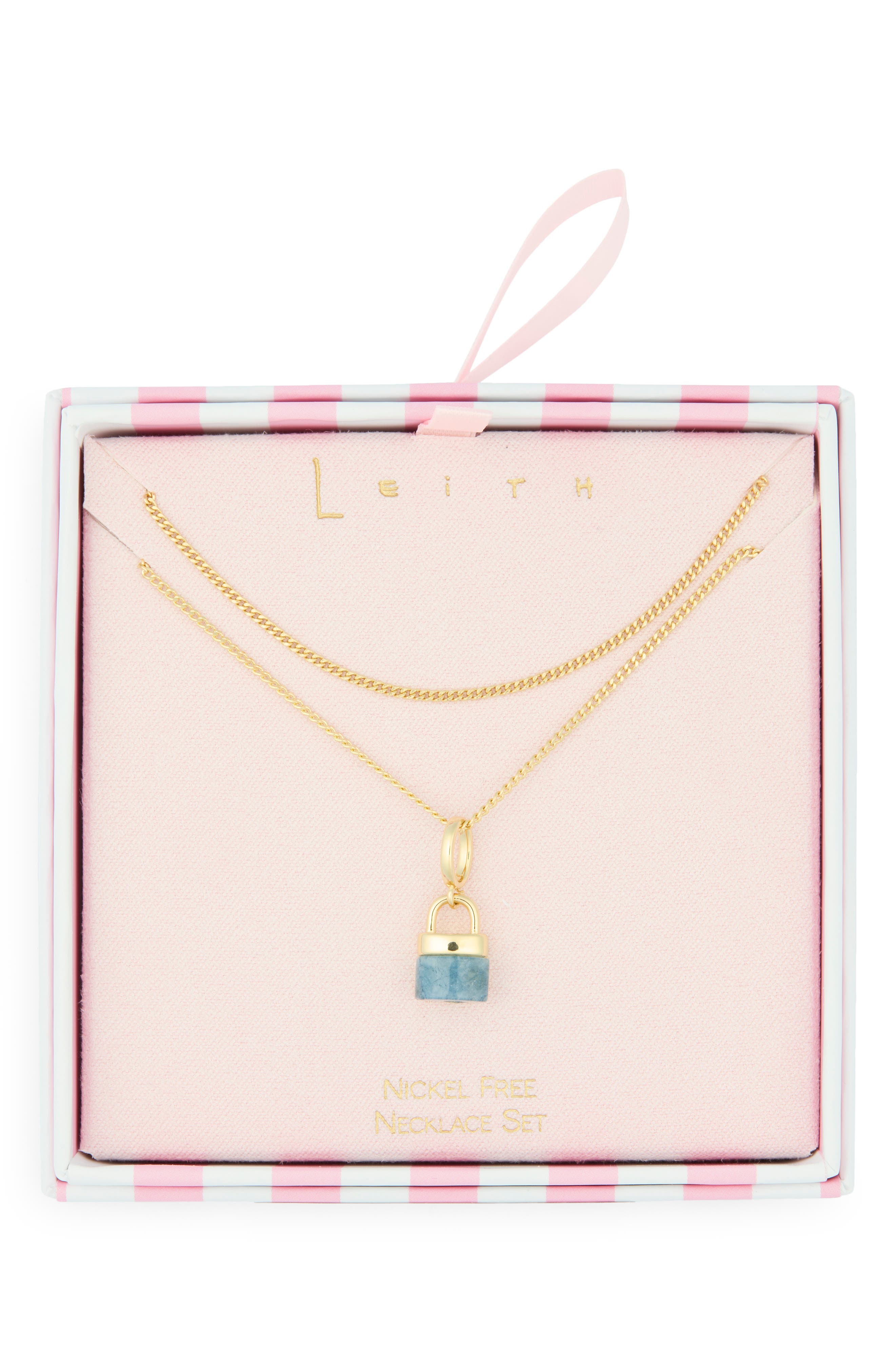 Set of 2 Stone Lock Pendant Necklaces