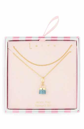 Set of 2 Stone Lock Pendant Necklaces