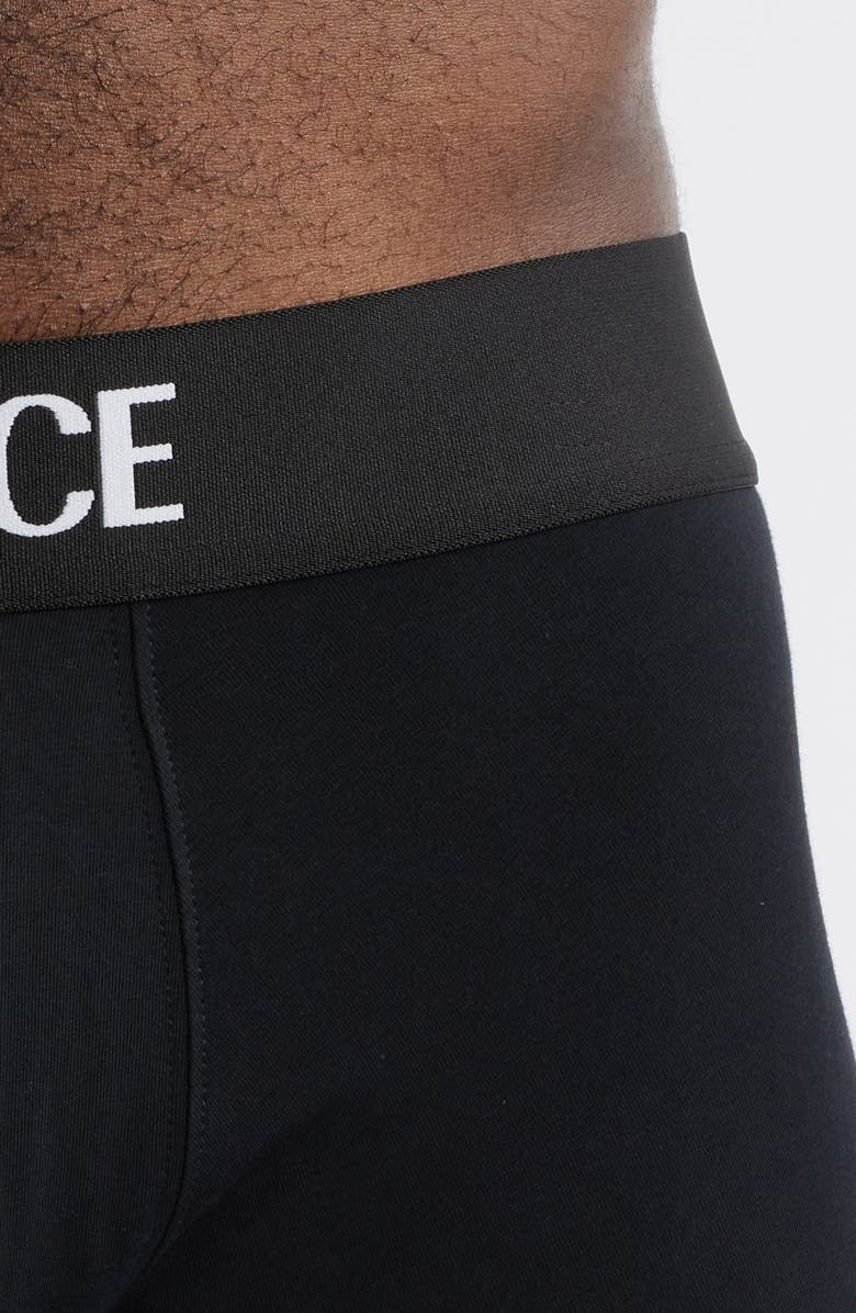 Versace Essential Logo Stretch Cotton Boxer Briefs, Alternate, color, Black