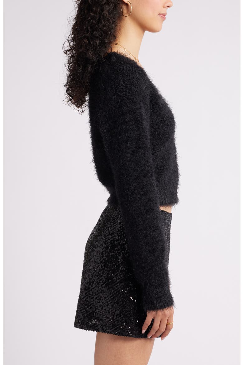 Eyelash V-Neck Crop Cardigan, Alternate, color, BLACK