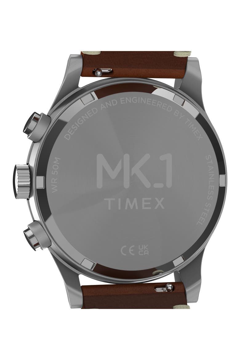 MK1 Chronograph Leather Strap Watch, 40mm, Alternate, color, SILVER-TONE