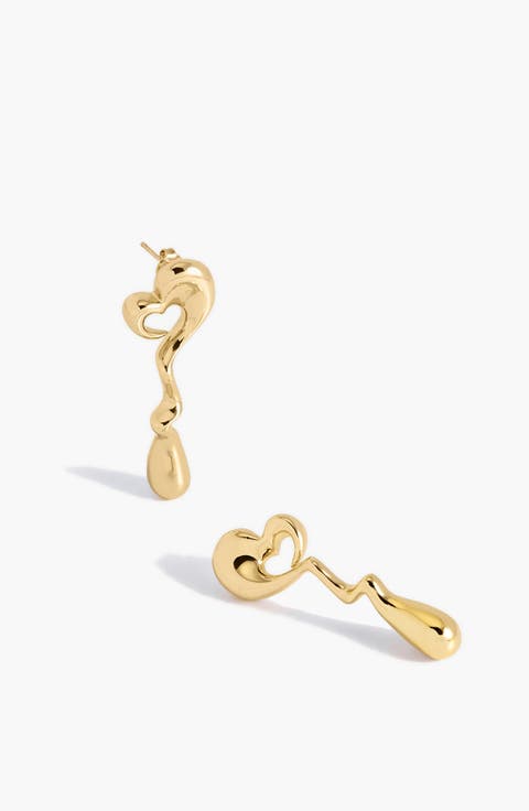 Heart Maxi Face On Stud Earrings In Gold