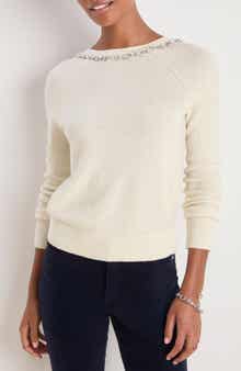 vineyard vines Rhinestone Embellished Wool Blend V-Neck Sweater