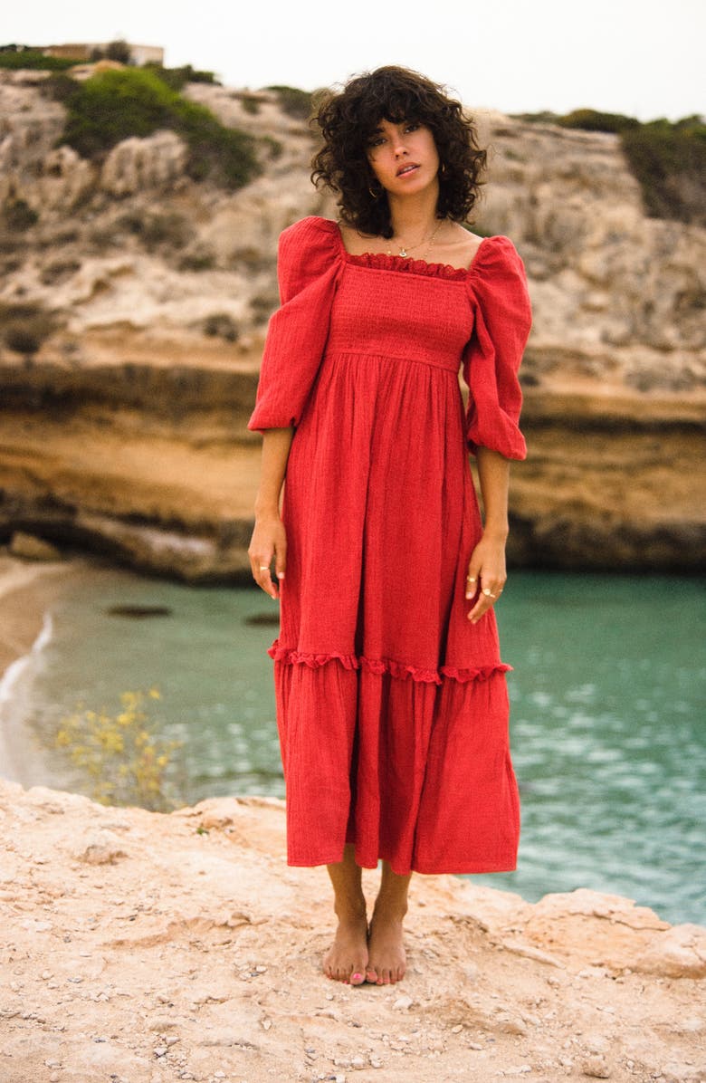 Billabong Magic Hour Tiered Cotton Midi Dress, Alternate, color, Deep Love