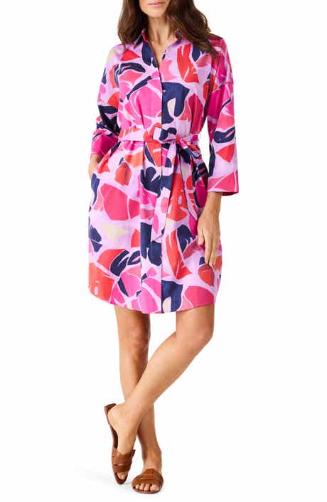 NIC+ZOE Tropic Glow Leaf Print Cotton Shirtdress
