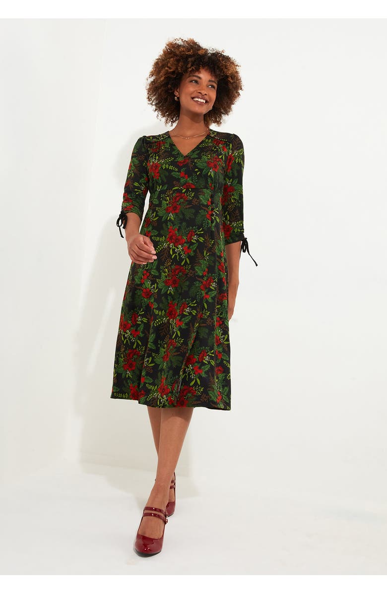 Joe Browns Stretch Knit Faux Wrap Midi Dress, Main, color, Pretty Poinsettia Floral