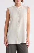 Eileen Fisher Mandarin Collar Sleeveless Silk Blouse