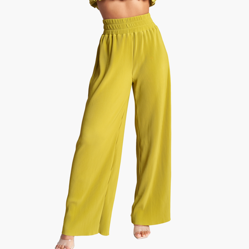 RICHANTEE High Waisted Pleated Wide Leg Pants in Lime  product