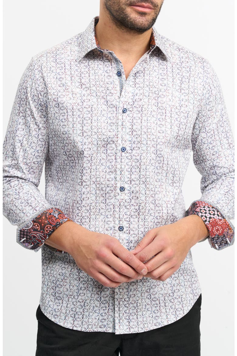 Nelson Classic Fit Patterned Stretch Cotton Button-Up Shirt, Main, color, GREY MULTI
