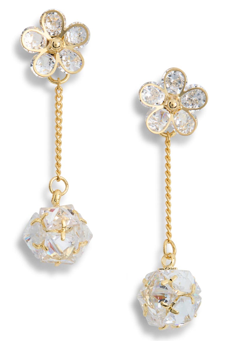 June Cubic Zirconia Flower Drop Earrings, Main, color, GOLD