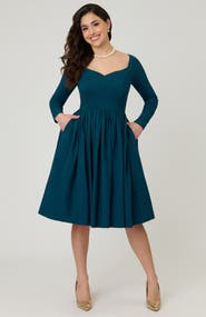 Unique Vintage Sweetheart Long Sleeve Swing Dress
