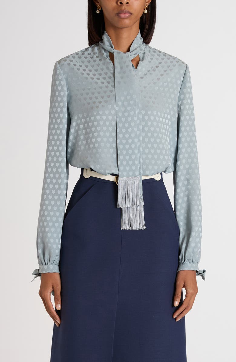 Valentino Garavani Cour de Couer Crêpe de Chine Top, Main, color, Pale Green