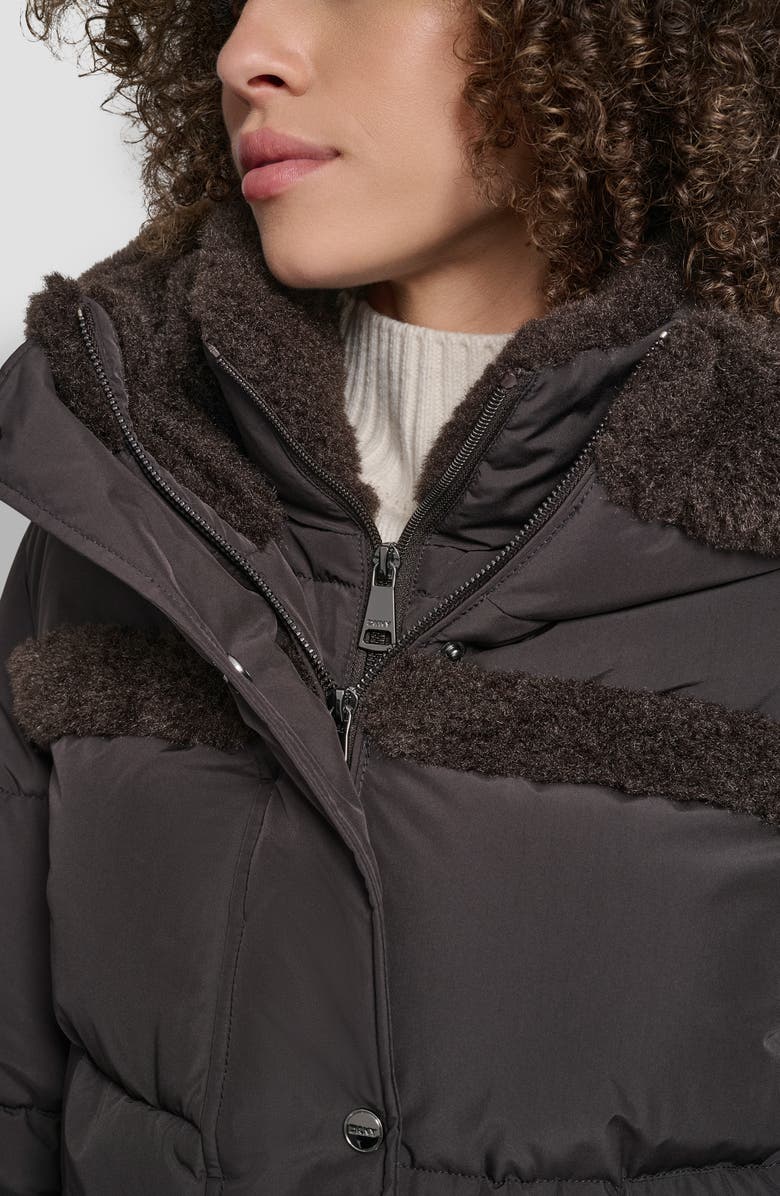DKNY Faux Fur Spill Hooded Puffer Jacket, Alternate, color, Bitter