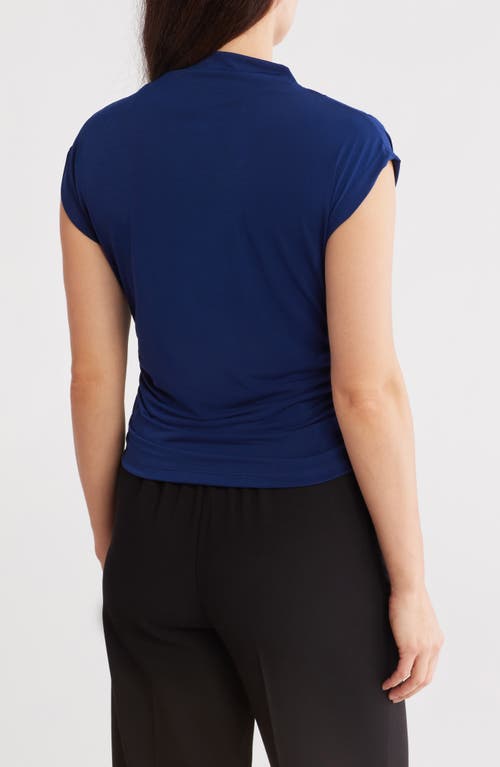 Renee C Cap Sleeve Ruched Crop Top In Navy