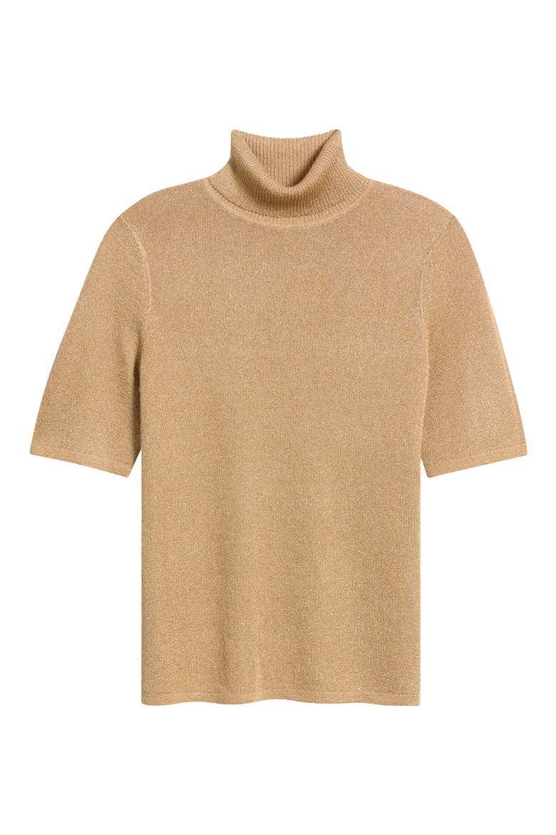 Metallic Short Sleeve Turtleneck Sweater, Alternate, color, LIGHT GOLD