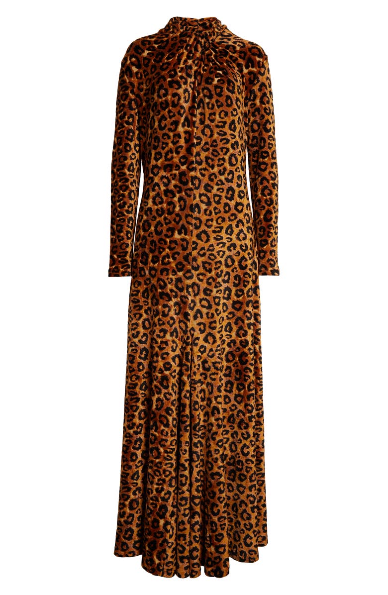 Rabanne Leopard Print Long Sleeve Velvet Maxi Dress, Main, color,