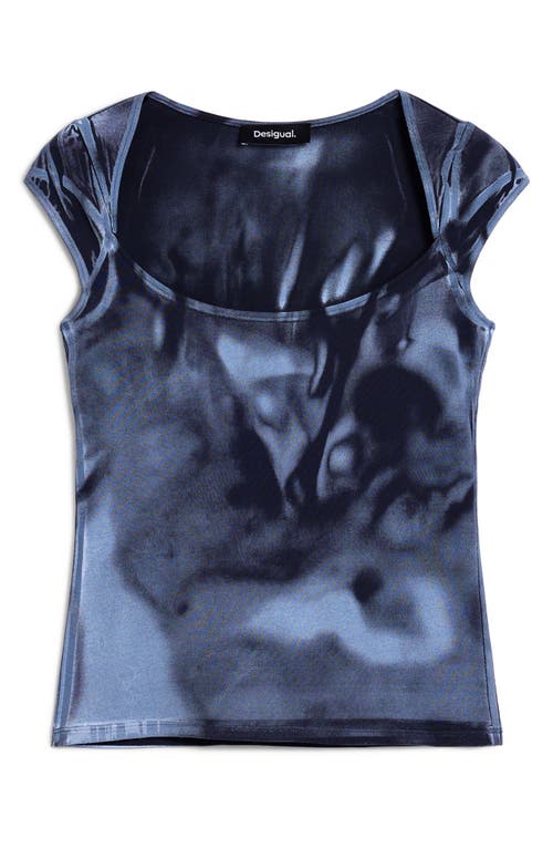 Desigual Printed Abstract T-shirt In Blue