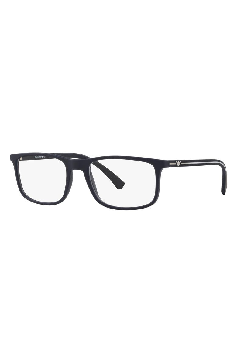 Emporio Armani 55mm Rectangular Optical Glasses, Alternate, color, Blue