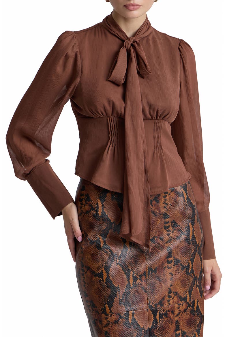 Long Sleeve Bow Tie Crinkle Crepe Top video