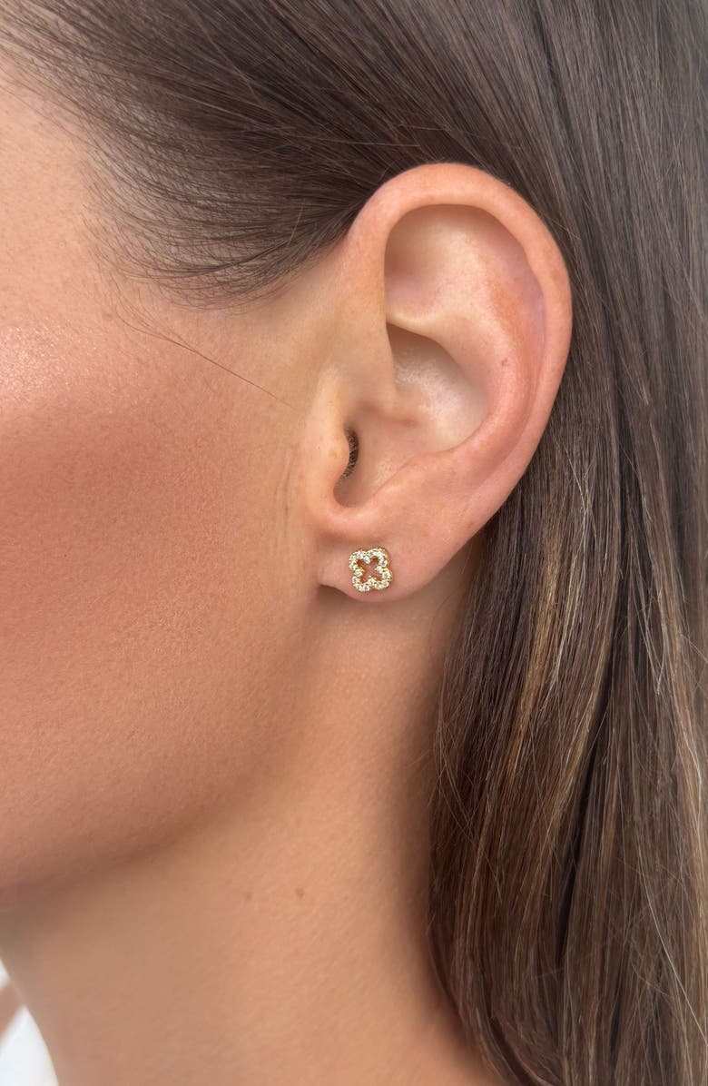 Adornia Set of 3 Pavé Teardrop, Open Clover & Heart Stud Earrings, Alternate, color, Gold