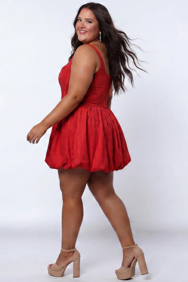 Plus Size Bubble Hem Short Homecoming Dress, Alternate, color, Red