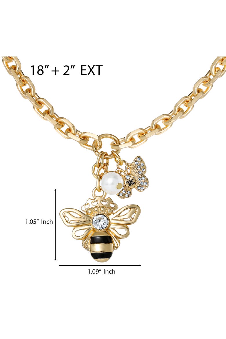 Charm Cluster Bee Necklace, Gold-Tone with Crystal Butterfly & Pearl Accents, Alternate, color, Gold Tone