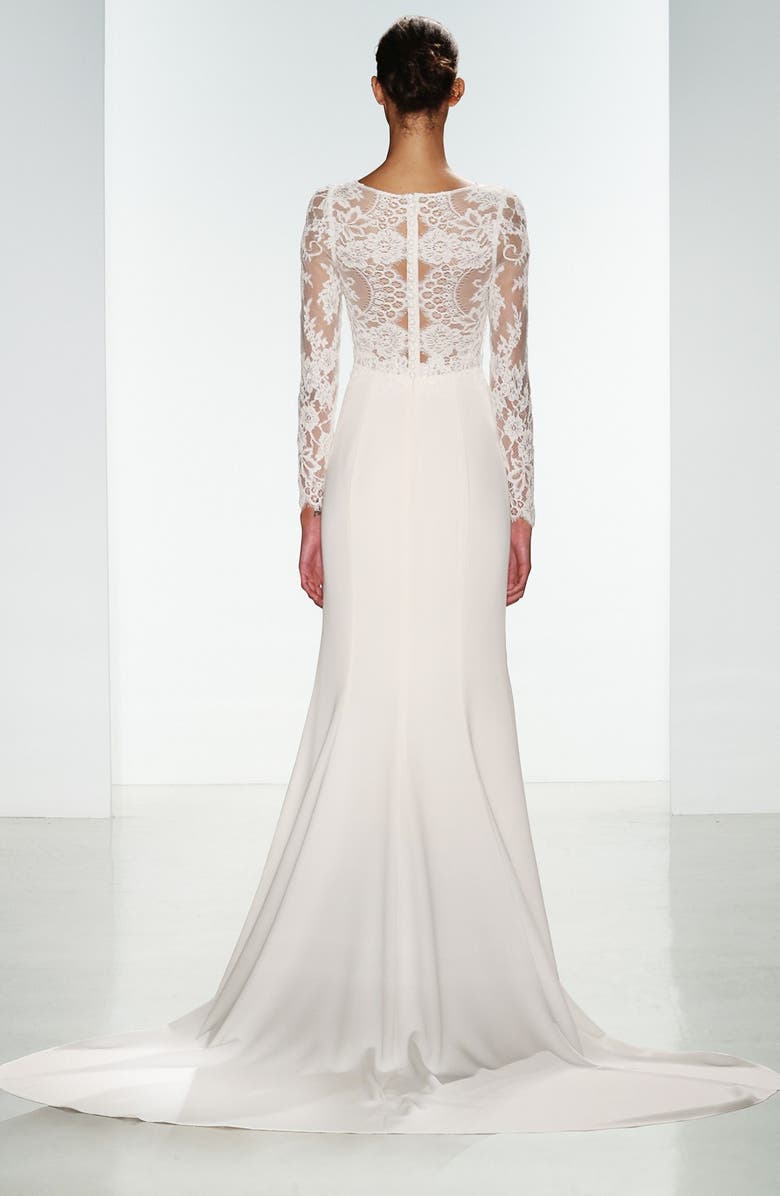 nouvelle AMSALE Noelle Long Sleeve Lace & Crepe Gown, Alternate, color,