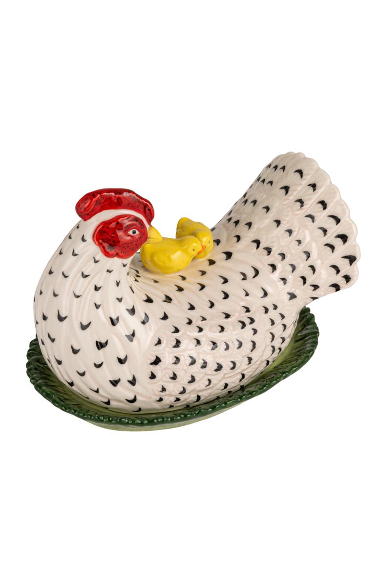 Storied Home Vintage Reproduction Hen Shaped Butter Dish with Chicks, Main, color, White