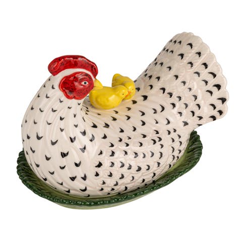 Vintage Reproduction Hen Shaped Butter Dish with Chicks