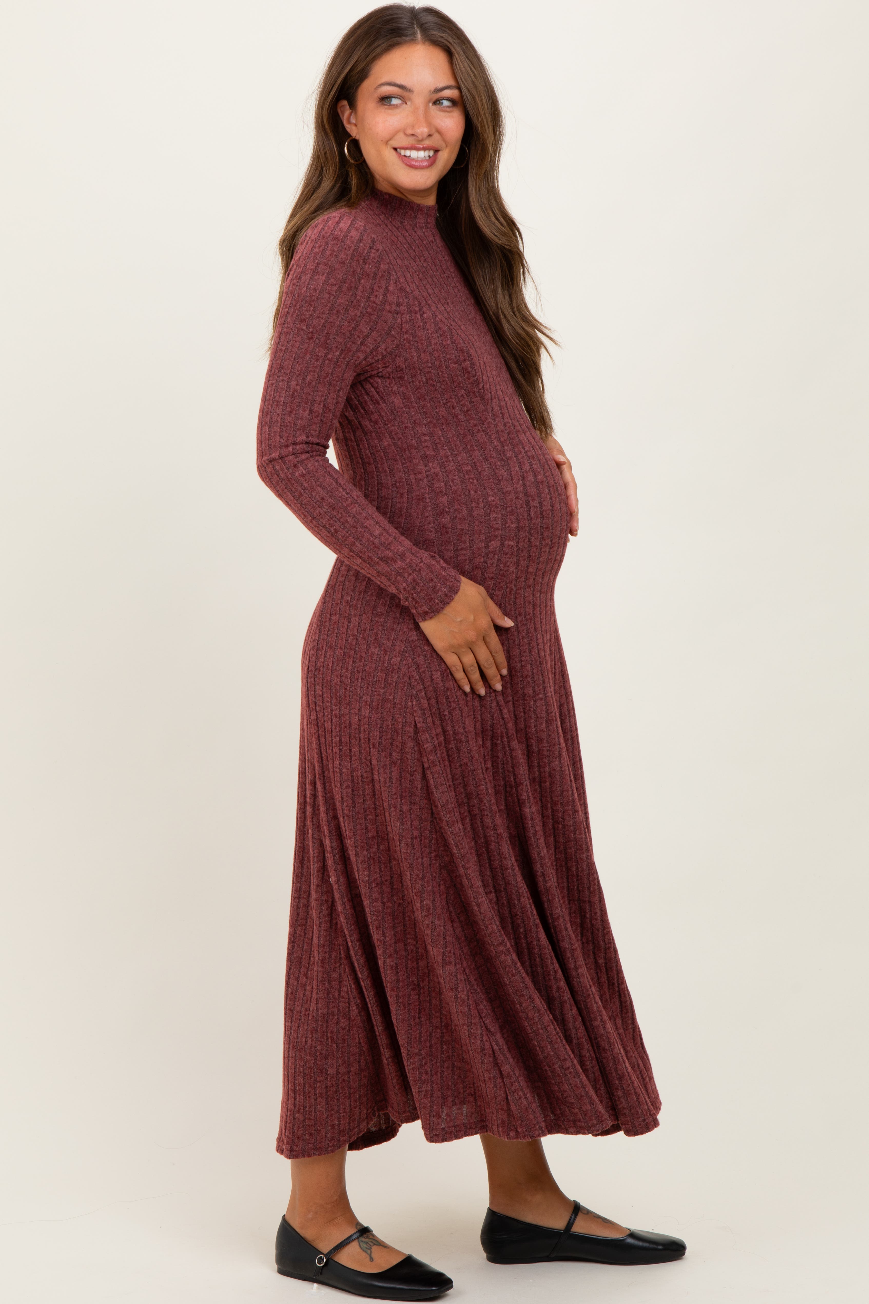 Ribbed Mock Neck Midi Dress