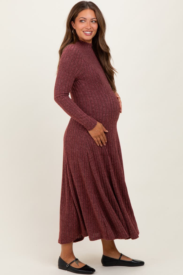 Ribbed Mock Neck Midi Dress, Main, color, Burgundy