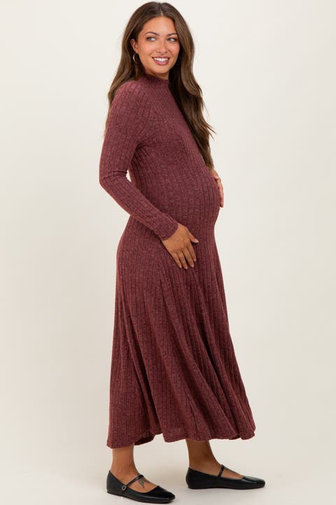 Ribbed Mock Neck Midi Dress