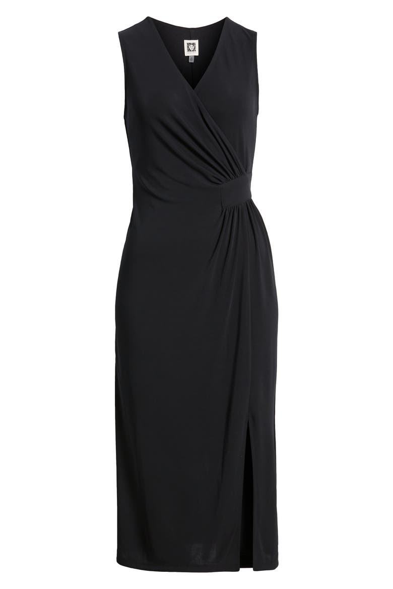 Faux Wrap Sleeveless Jersey Midi Dress, Alternate, color, ANNE BLACK