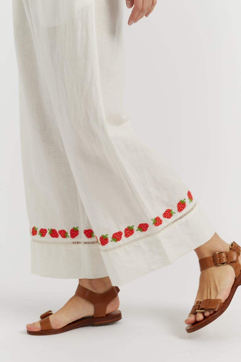 Linen-Blend Strawberry  Trousers, Alternate, color, Cream