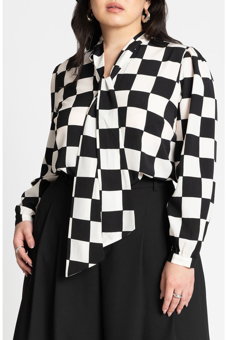 Printed Tie Neck Blouse, Main, color, CHECKERED