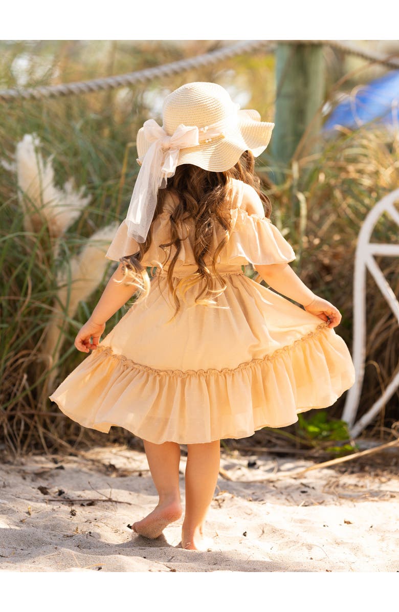 Mia Belle Girls Girls Golden Sands Ruffle Shoulder Sundress, Alternate, color, Beige